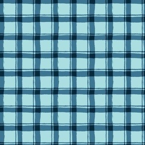 Rustic Painted Texture Woodland Checkered Plaid - Dusty Cornflower Blue and Light Teal Blue