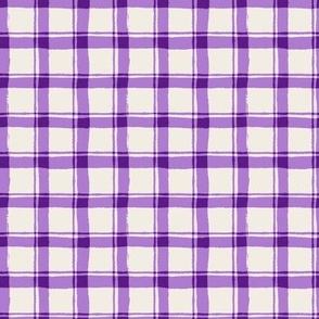 Rustic Painted Texture Woodland Checkered Plaid - Light Violet Purple and Linen Off White