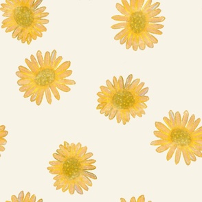 Yellow Daisy Block-print Inspired Floral in Beige