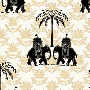 Elephant and  palm tree block print pattern