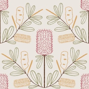 LARGE - Block print-inspired botanical - modern floral - marigold, puce