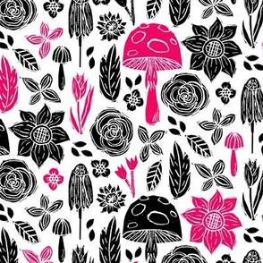 Floral & Fungi (Black and Magenta)