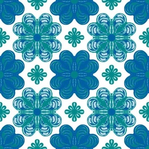 Floral Block Print in Blue and Green