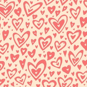27x18 Block Print Pink Hearts - Pink and Peach Color for Valentine's Day