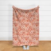 block print floral in peach, coral and cream - floral hand carved arches block stamp printing