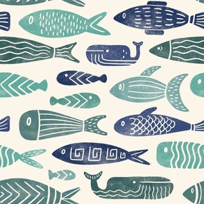 Fish Pattern Fabric, Wallpaper and Home Decor