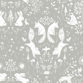 Block-print pattern with animals - sage