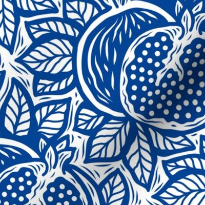 3046 C Medium - block print inspired pomegranate, deep blue