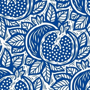 3046 C Medium - block print inspired pomegranate, deep blue