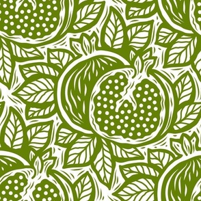 3046 D Medium - block print inspired pomegranate, sage green