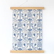 Hummingbird Ornaments Block Print Medium Blue and Light Cream large