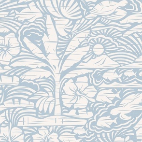 Hawaiian Block Print - Vintage Nature on Baby Blue / Large