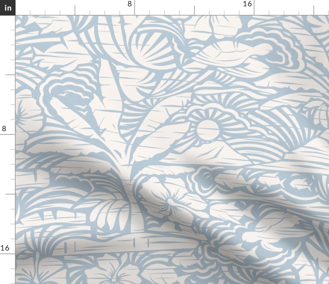 Hawaiian Block Print - Vintage Nature on Baby Blue / Large