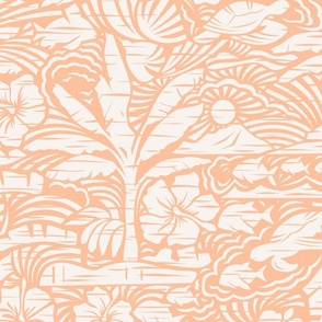 Hawaiian Block Print - Vintage Nature on Peach Fuzz / Large