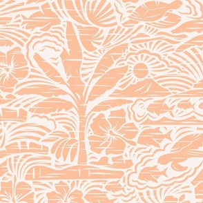 Hawaiian Block Print - Vintage Nature in Peach Fuzz and Ivory Shades / Large