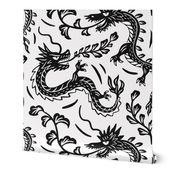 Japanese dragons block print - black and white - year of the dragon 2024 - small scale