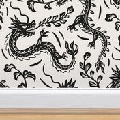 Japanese dragons block print - black and white - year of the dragon 2024 - small scale