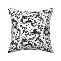 Japanese dragons block print - black and white - year of the dragon 2024 - small scale