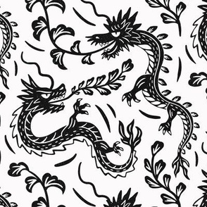 Japanese dragons block print - black and white - year of the dragon 2024 - small scale