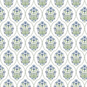 Carnation Block Print in Mughal style, blue green - small