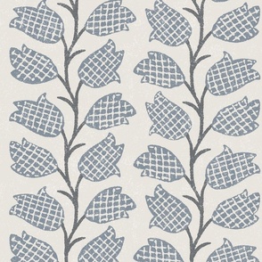 Garden Lattice Floral Vine - Slate Blue on Cream - Jumbo