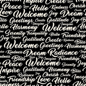 Welcome Home Words Seamless Pattern - White on Black
