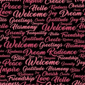 Welcome Home Words Seamless Pattern - Pink on Black