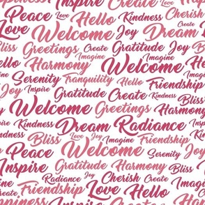 Welcome Home Words Seamless Pattern - Pink on White