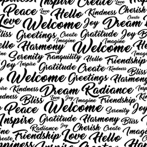 Welcome Home Words Seamless Pattern - Black on White