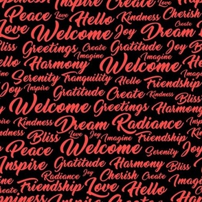 Welcome Home Words Seamless Pattern - Red on Black