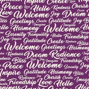 Welcome Home Words Seamless Pattern - White on Purple