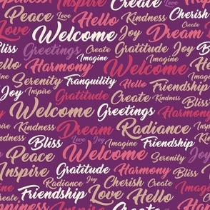Welcome Home Words Seamless Pattern - Colorful Purple