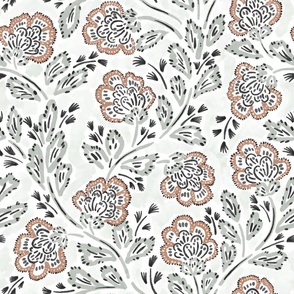 Block Print Floral Flow In Sage and Clay