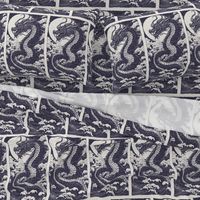 Dragon block print blue & cream