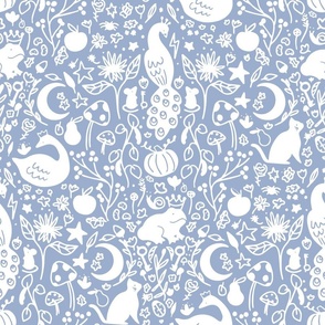 Enchanted Magical Garden Wedgwood Blue Curtain Fabric