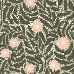 Cambden - block print inspired - greens and peaches
