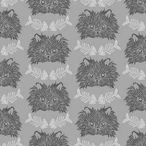 FLUFFY KITTY WITH FISH BONE GREY MEDIUM