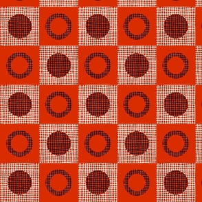 Retro Texture Geometric Squares And Circles Pattern No. 2 Black, White,  And Burnt Orange