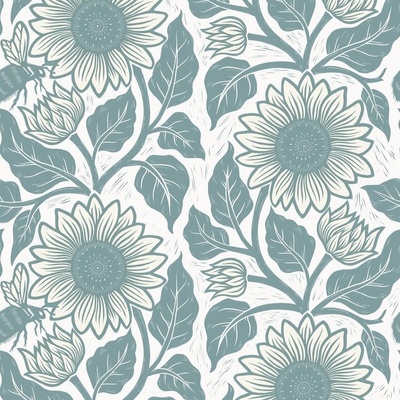 Sunflower Fabric on Blue Background, Printed by the Yard on Your Choice of  Fabrics 