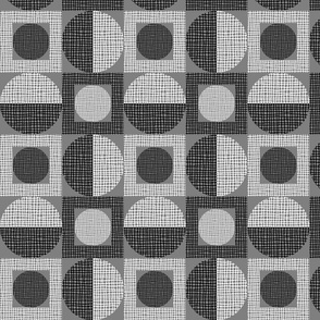 Retro Texture Geometric Squares And Circles Pattern No.5 Gray, Black And White