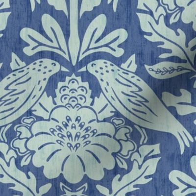 Isabella Birds - Medium - Blue Nova - Texture, Wood Block Damask, Ben Moore Color of the Year 2024