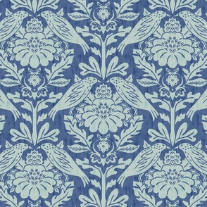 Isabella Birds - Medium - Blue Nova - Texture, Wood Block Damask, Ben Moore Color of the Year 2024