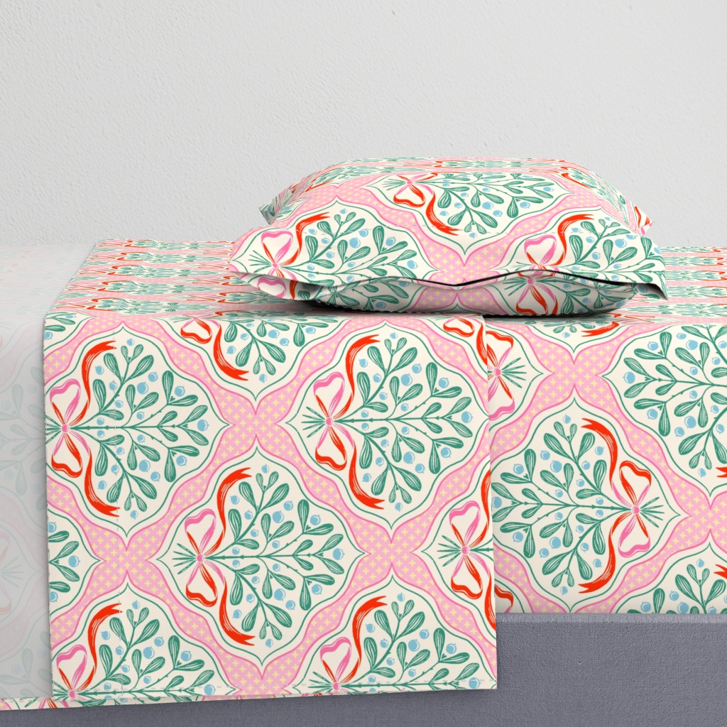Mistletoe Bouquet Blockprint_Retro Christmas Pinks