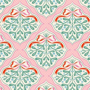 Mistletoe Bouquet Blockprint_Retro Christmas Pinks
