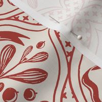 Mistletoe Bouquet Blockprint_Red on offwhite