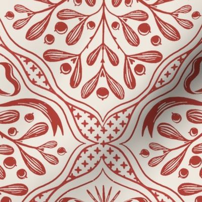 Mistletoe Bouquet Blockprint_Red on offwhite