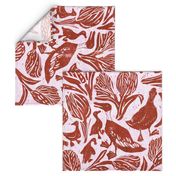 Ducks' Rounds Block Print in Rust and Pink