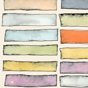 Hand Painted Watercolor Blocks Multicolor Stripes