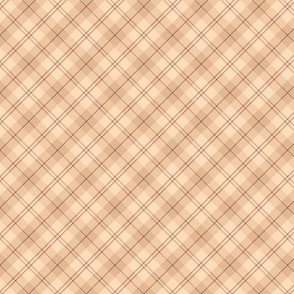S. Diagonal warm beige plaid with brown stripes, peach and apricot tan tartan, neutral plaid, SMALL