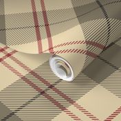 S. Diagonal beige plaid with red and gray stripes, earth tones tartan, london plaid